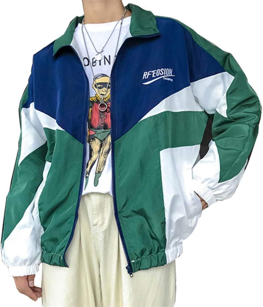 Retro Colorblocked Track Jacket Windbreaker Jacket Athletic Hip Hop Outdoor Windproof Coat | Amazon (US)