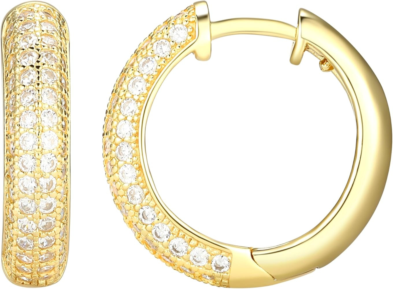 Amazon Essentials Cubic Zirconia Pave Hoop Earrings in 18k Gold Plated Sterling Silver | Amazon (US)