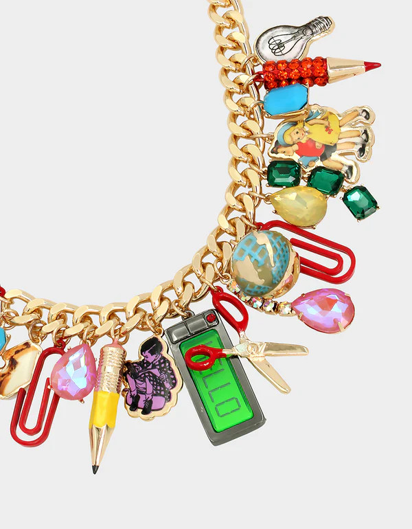 BOOK SMART CHARM FRONTAL NECKLACE MULTI | Betsey Johnson