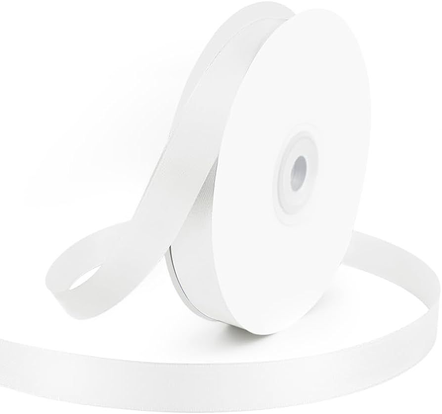 5/8" Wide x 50 Yards White Single Faced Polyester Satin Ribbon, White Satin Ribbon Perfect for We... | Amazon (US)
