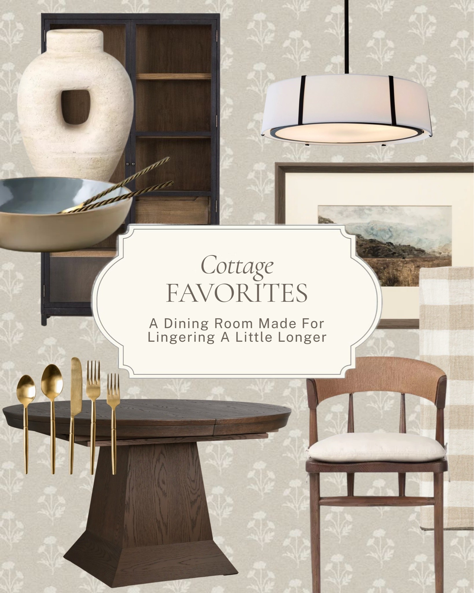 A dining room made for lingering a little longer. A round pedestal table in warm wood, brass flatware, and a curved wood chair with just enough cushion, the kind of table that makes people stay for a second cup of coffee.

Shop the pieces here! #LTKhome