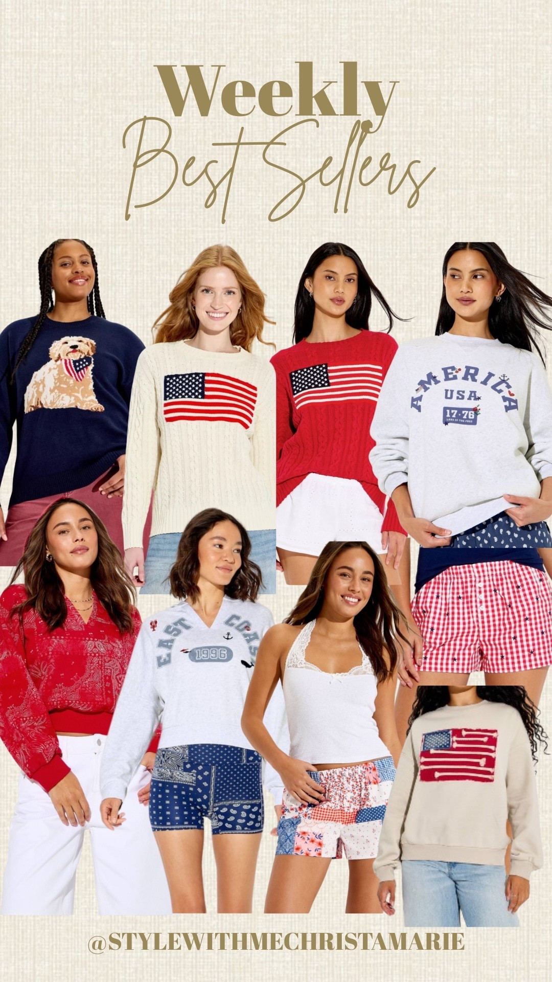 Weekly best sellers! 
1+2 target flag sweatshirts 
3. Striped v neck tank 
4. Patchwork boxers 
5. Target hoodie 
6. Target sweater 
7. Target graphic tops

#LTKgrwm #LTKootd #LTKmomlife
