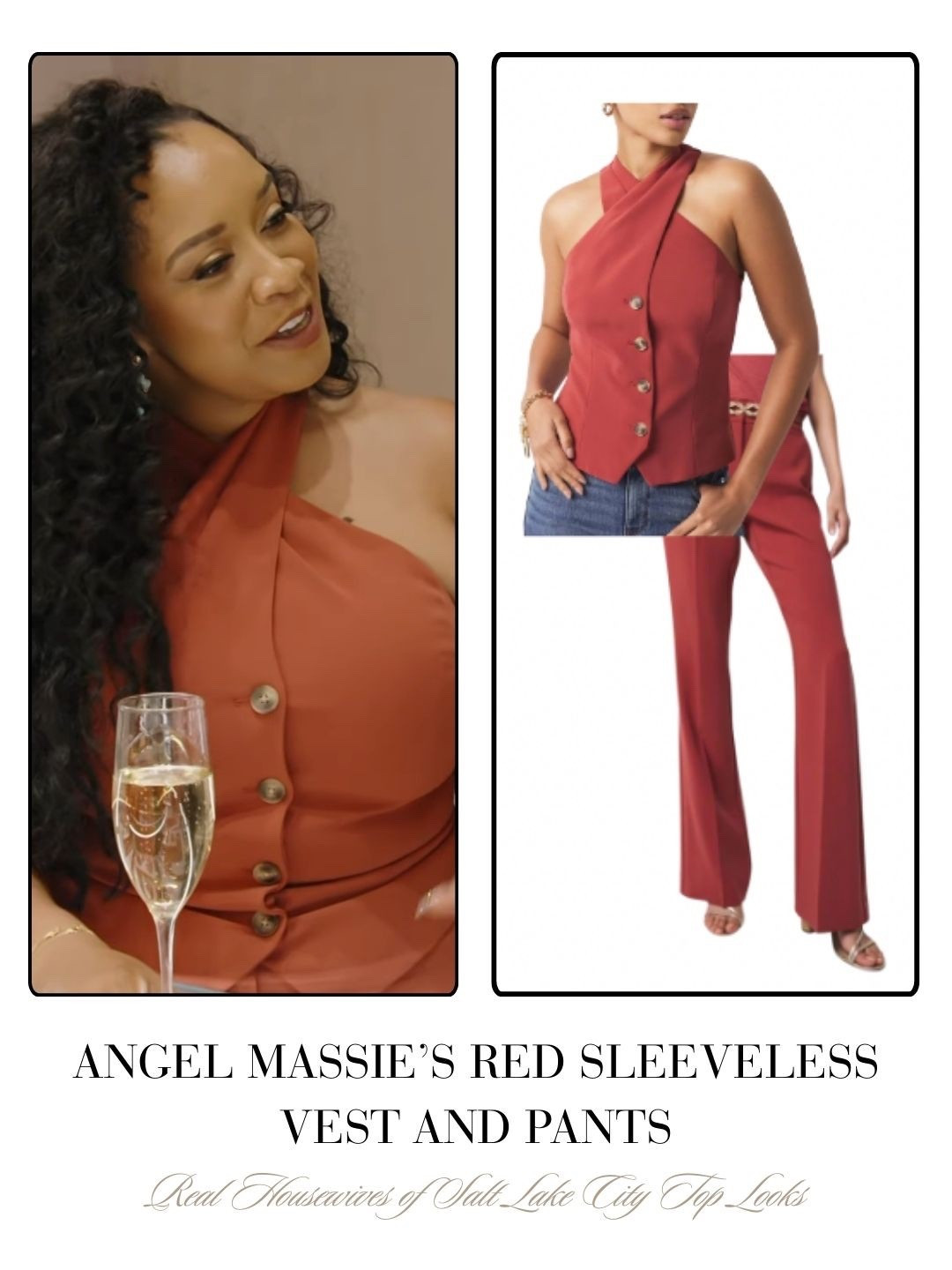Angel Massie’s Red Sleeveless Vest and Pants 