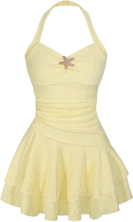 BEAUDRM Girl's Cute Dress Starfish Ruffle Summer Beach Dresses Mini Halter A Line Vacation Sundre... | Amazon (US)
