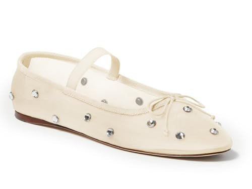 Coutgo Womens Mesh Ballet Flats Crystal Rhinestone Studded Comfortable Mary Jane Dress Shoes, Beige, Size 11 | Amazon (US)