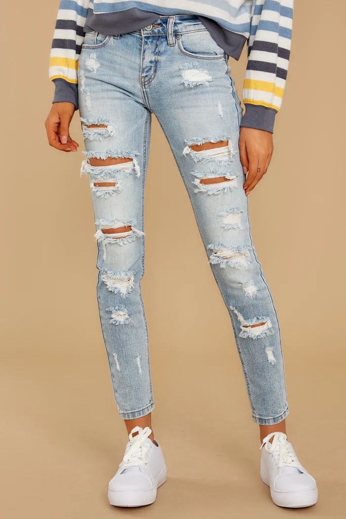 In No Time Light Wash Distressed Skinny Jeans | Red Dress 