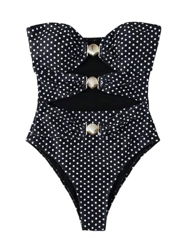 SweatyRocks Women's One Piece Swimsuit Polka Dots Cut Out Bandeau High Cut Monokini Bathing Suit ... | Amazon (US)