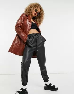 Weekday Hanna distressed faux leather jacket in brown | ASOS (Global)