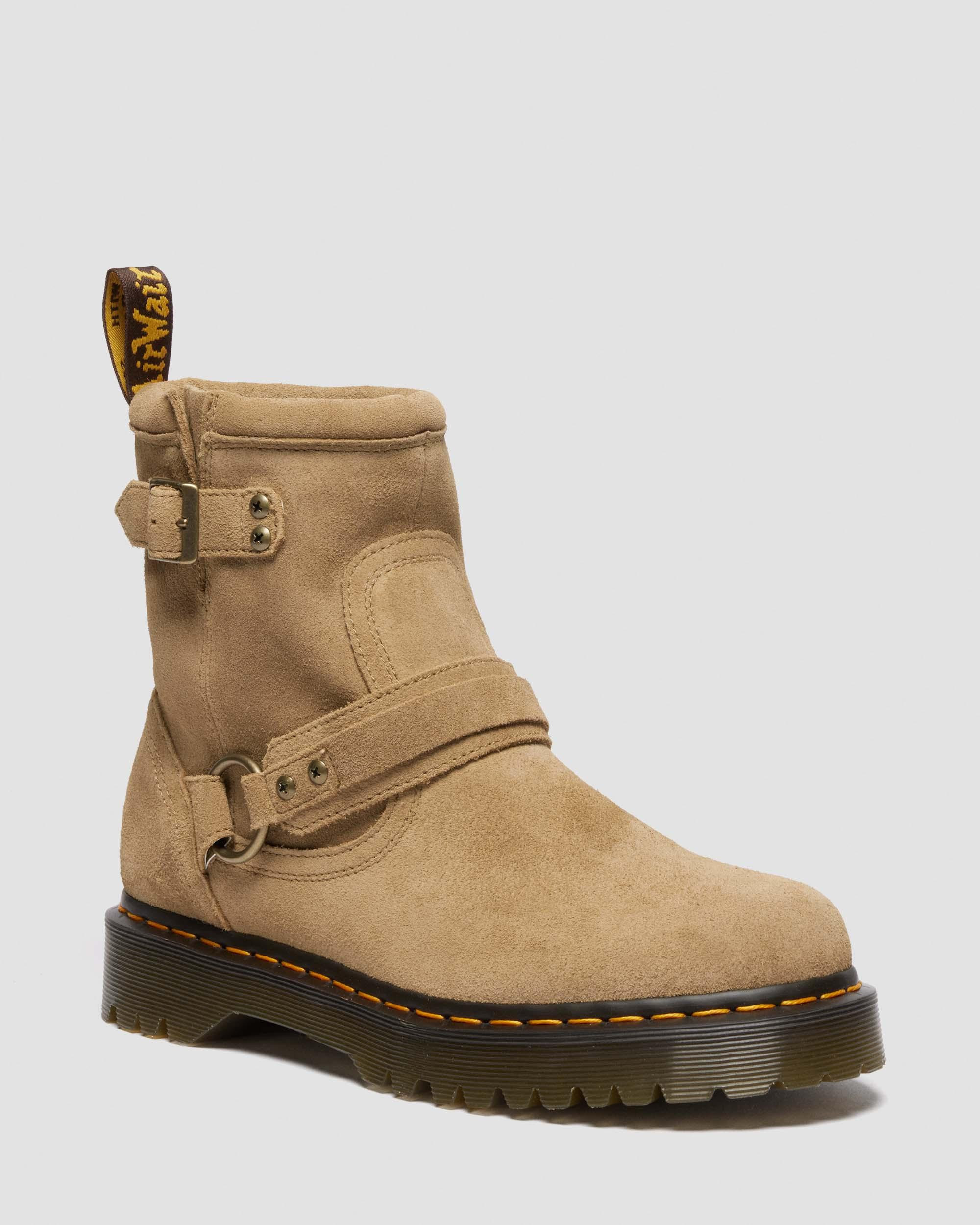 Anistone Harness Suede Biker Boots in Savannah Tan | Dr. Martens | Dr. Martens
