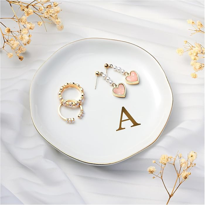 Lolalet Ceramic Jewelry Tray, 4.52" Initials Ring Dish Decorative Trinket Dish for Rings Earrings... | Amazon (US)