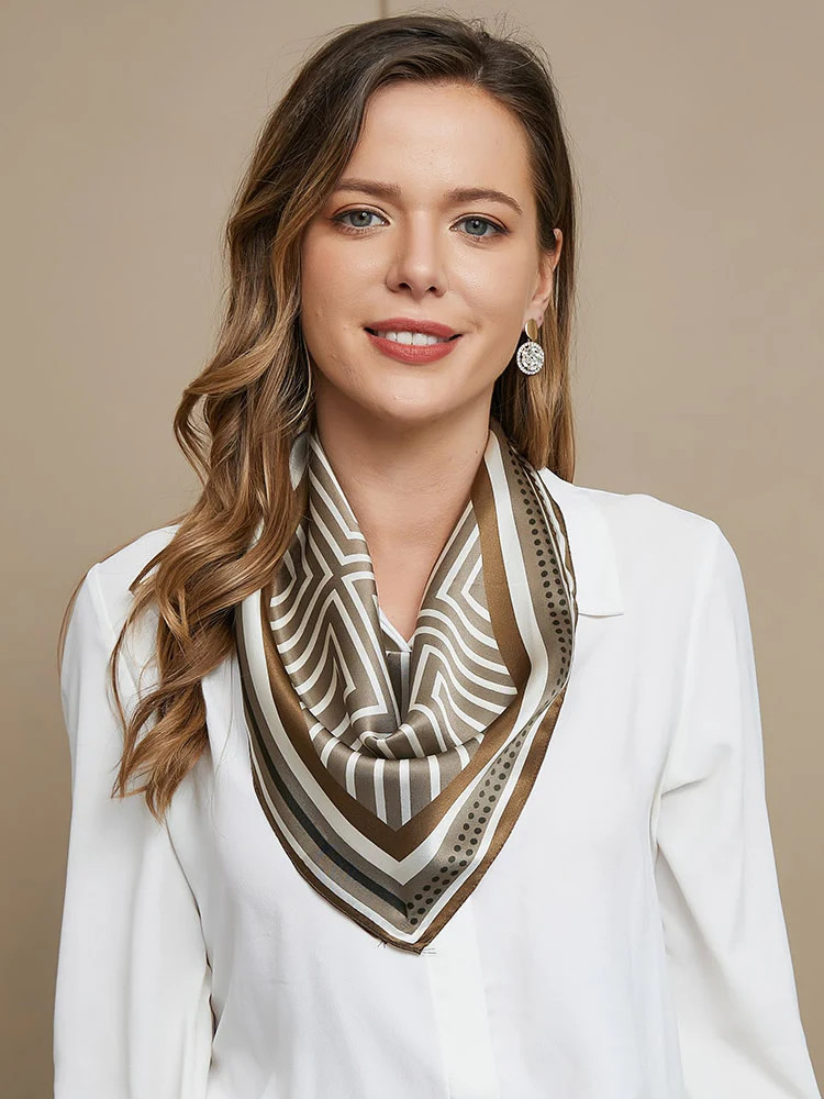 Pure Silk Geometric Pattern Square Scarf 53x53cm | SilkSilky