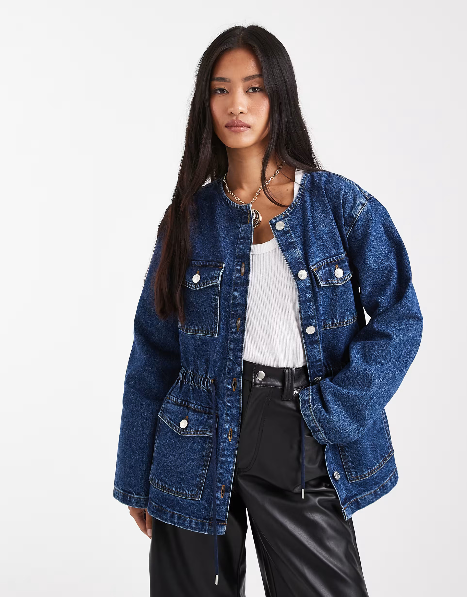 ASOS DESIGN cinch waist utility pocket denim jacket with waist cord | ASOS (Global)