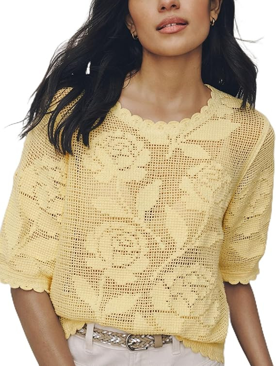 MINSURE Women's Boho Crochet Floral Top Summer Hollow Out Short Sleeve Lightweight Knit Blouse wi... | Amazon (US)