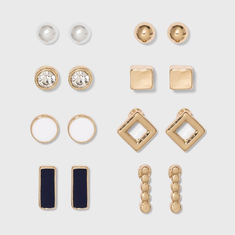 Stud Earring Set 8pc - A New Day™ White/Gold | Target