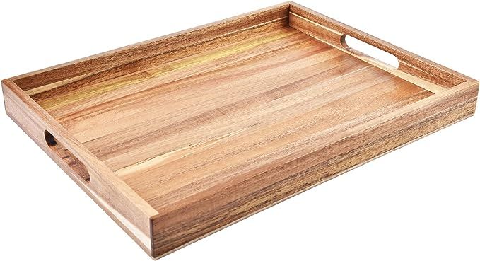 Acacia Wood Serving Tray with Handles (16 Inches) – Decorative Serving Trays Platter for Breakf... | Amazon (US)