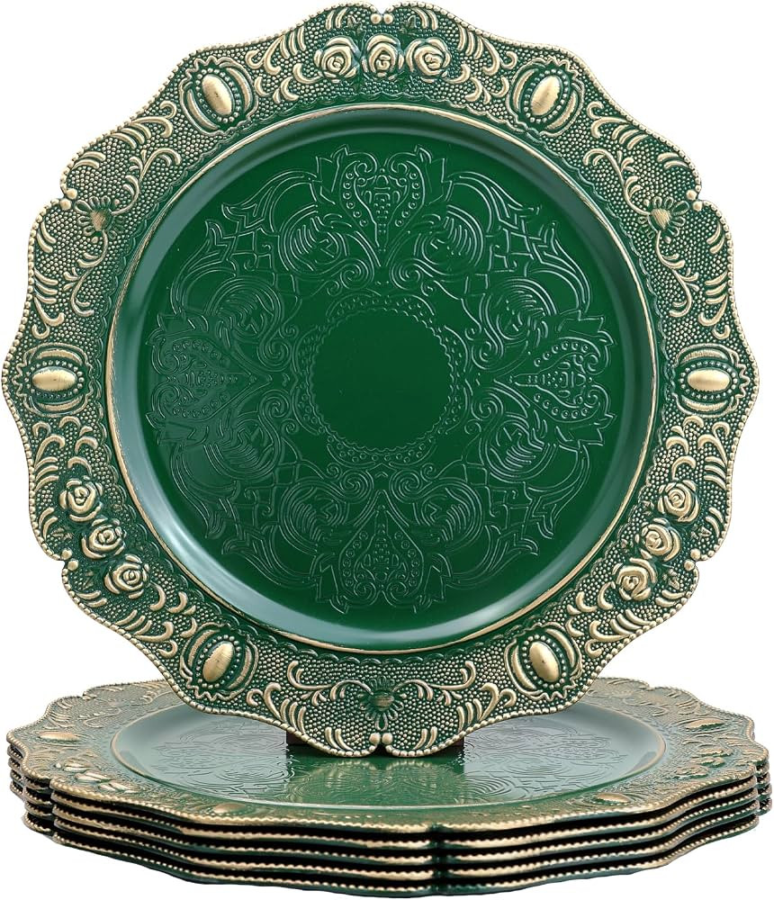 Spsyrine Green Charger plates, 13 Inch Set of 6 Chargers for dinner plates, Serve ware Plate for ... | Amazon (US)