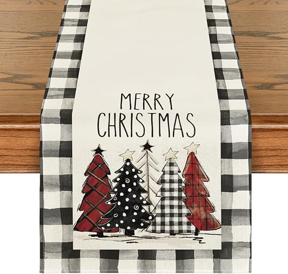 Artoid Mode Waterclor Buffalo Plaid Christmas Trees Merry Xmas Table Runner, Seasonal Winter Holi... | Amazon (US)
