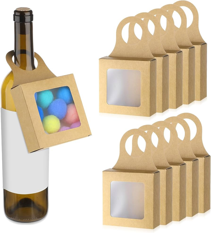 Sibba 10Pcs Kraft Paper Wine Bottle Box with Window Handles Hanging Foldable Gift Wine Boxes Empt... | Amazon (US)