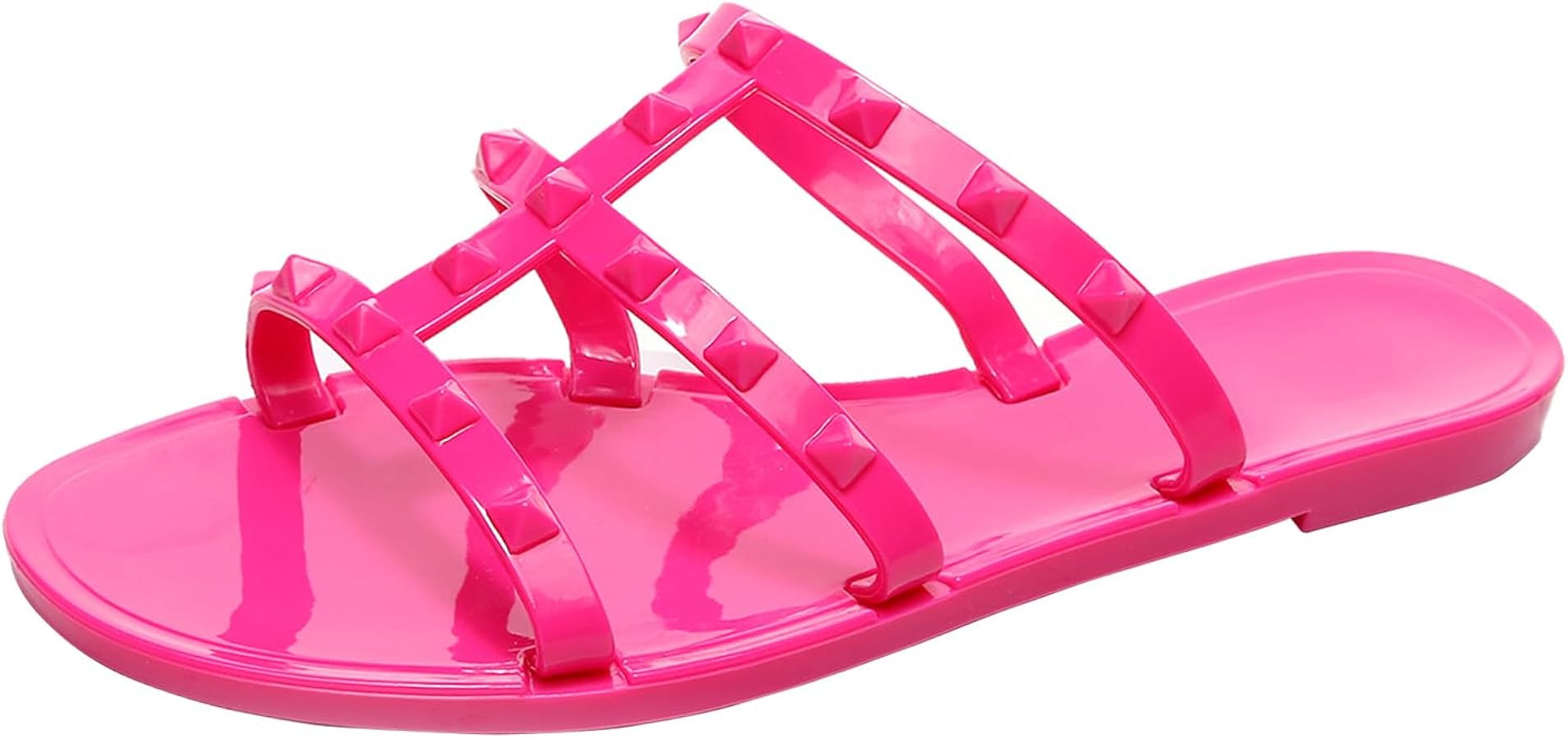 Women Flats Sandals, Studded Jelly Shoes Size 9 Red Dressy Summer Beach Rivets Strappy Jellies Sl... | Amazon (US)