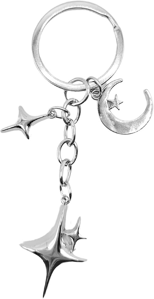 Meefisher Cute Star Moon Keychain Aesthetic Accessories Stainless Steel Key Ring Purse Handbag Ba... | Amazon (US)