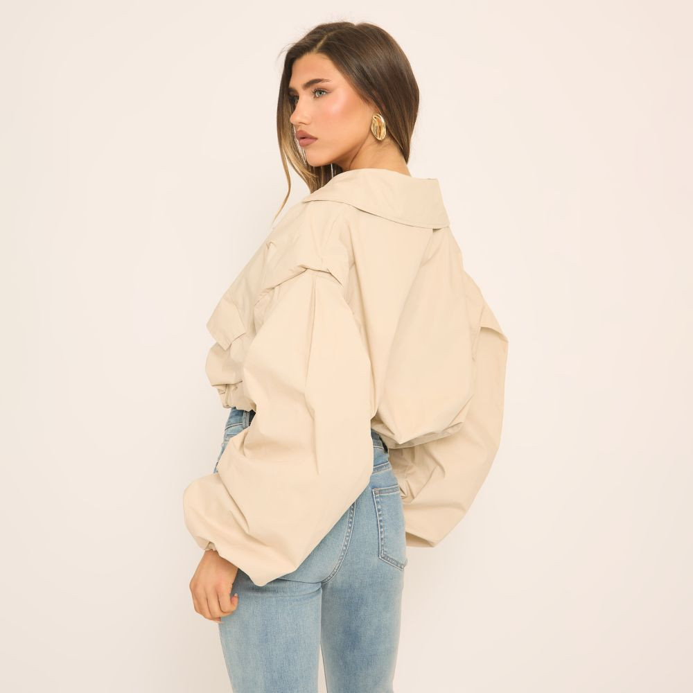 Long Sleeve Cinched Waist Cropped Trench Coat In Stone | EGO (UK)