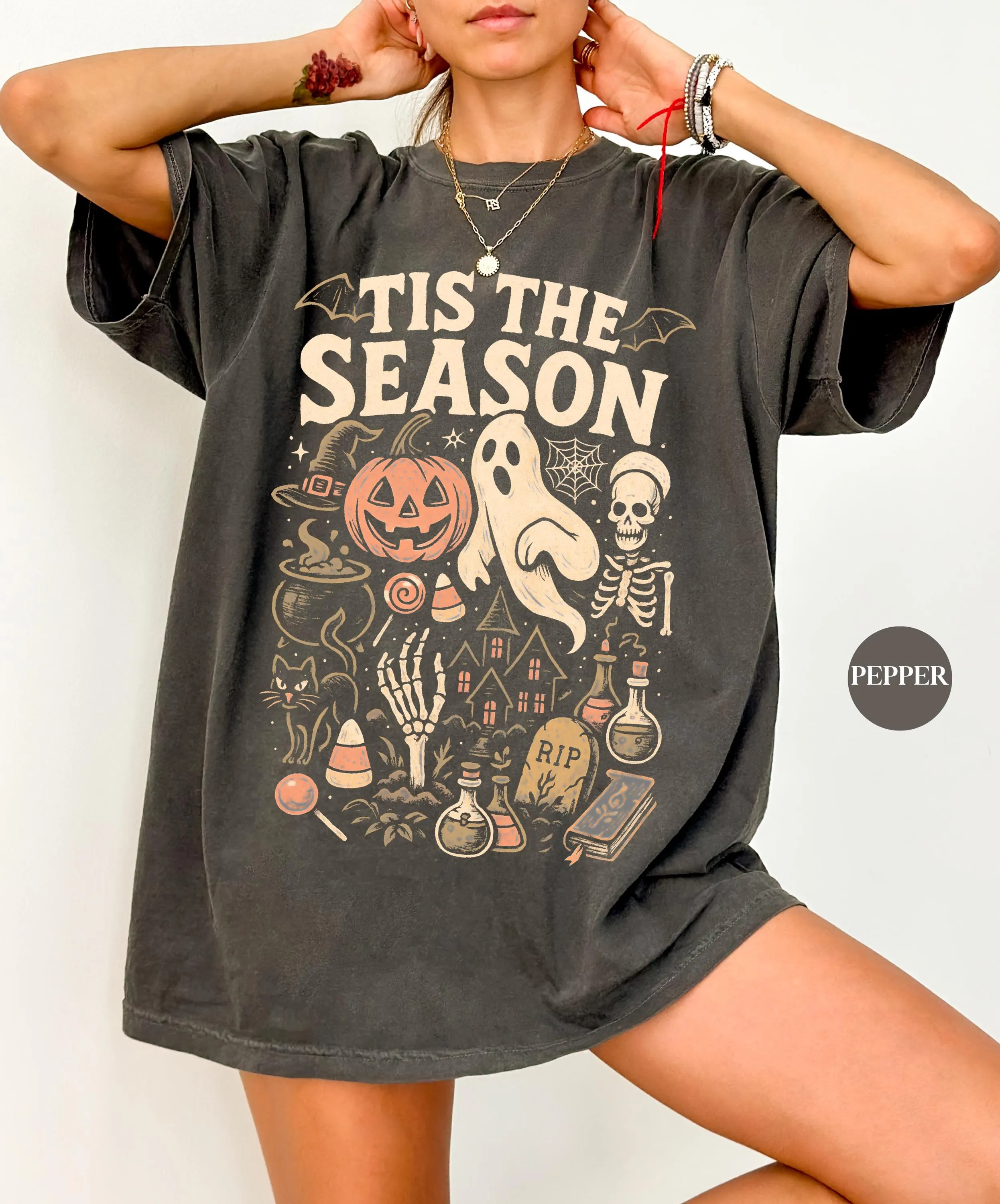 Vintage Halloween Comfort Colors® T Shirt | Retro 'Tis The Season Skeleton Pumpkin Ghost Halloween TShirt | Y2K Halloween | Women's Shirt | Etsy (Global)