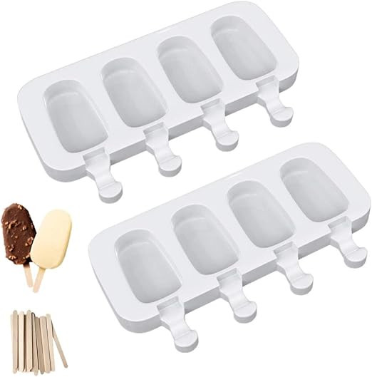 Ouddy Life Popsicle Molds Set of 2, Ice Pop Molds Silicone 4 Cavities Ice Cream Oval Cake Pop Mol... | Amazon (US)