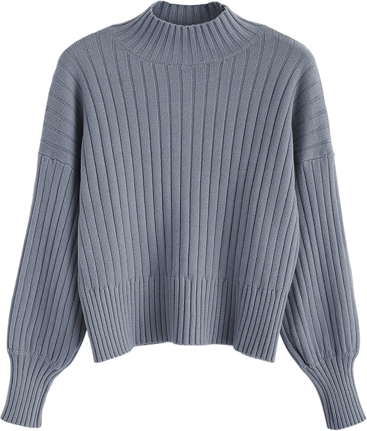 ZAFUL Women's Mock Neck Sweater Long Sleeve Ribbed Knit Basic Cropped Pullover Sweater | Amazon (US)