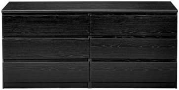 Pemberly Row Modern Contemporary 6 Drawer Wide Double Bedroom Dresser in Black Woodgrain | Amazon (US)