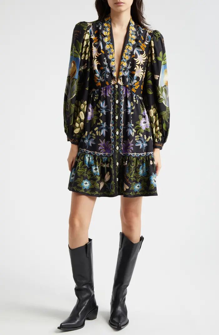 FARM Rio Black Winter Garden Long Sleeve Shirtdress | Nordstrom | Nordstrom