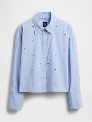 Organic Cotton Embellished Straight-Hem Crop Shirt | Gap (US)