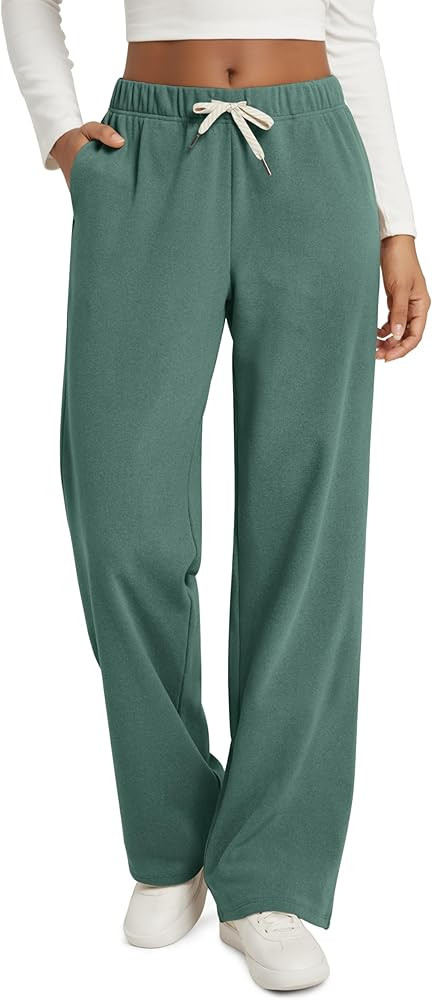 ODODOS Women's Brushed Fleece Straight Leg Pants – Cozy Warm High Waisted Relaxed Lounge Sweatp... | Amazon (US)
