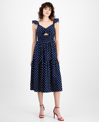 And Now This Women's Dot-Print Cutout Smocked Midi Dress, Exclusively at Macy's  - Macy's | Macy's