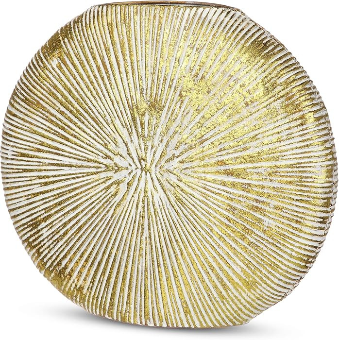 Gold Metal Vase for Home Decor – 11.4" x 10.2" Modern Decorative Vase for Pampas Grass, Artific... | Amazon (US)