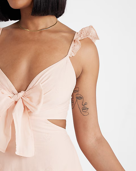 Eyelet Embroidered Tie Front Cutout Dress | Express