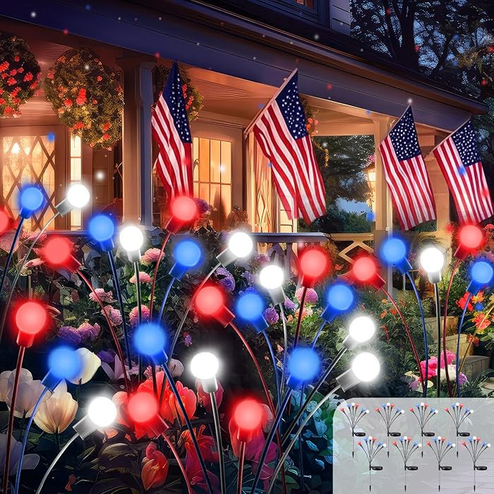 Upgraded 8 Pack Red White and Blue Solar Firefly Lights, 4th of July Solar Lights Patriotic Garde... | Amazon (US)