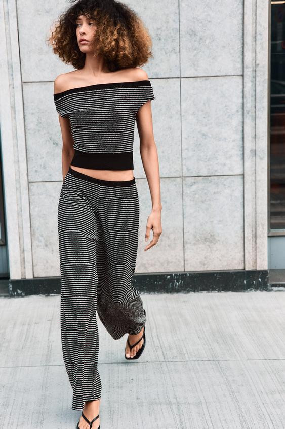 STRIPED BOUCLÉ TROUSERS | Zara UK