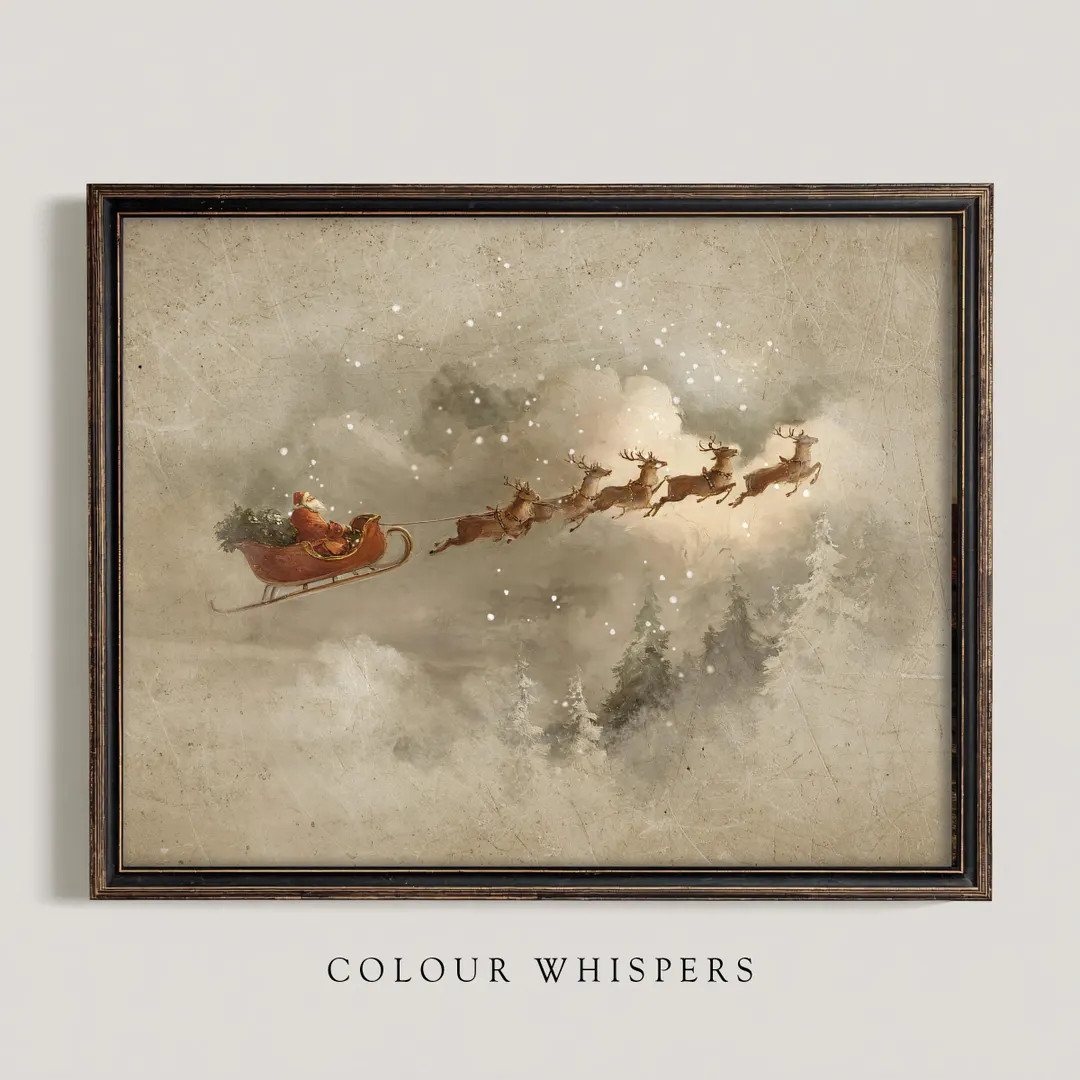 Santa Sleigh Wall Art | Flying Reindeer Oil Painting | Magical Christmas Print | Snowy Forest | F... | Etsy (US)