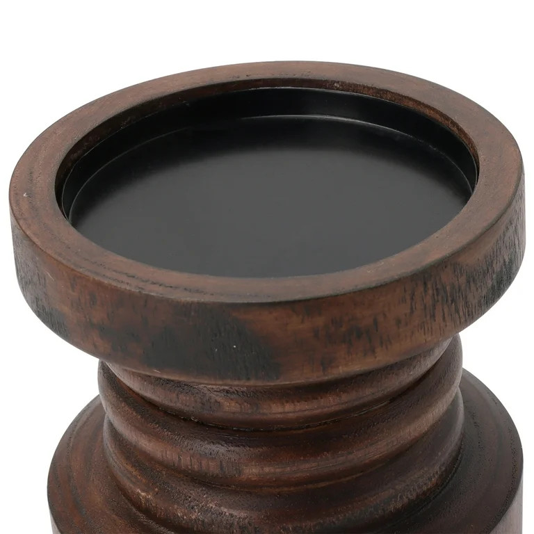 Mainstays 6" Wood Pillar Candle Holder, Dark Brown | Walmart (US)