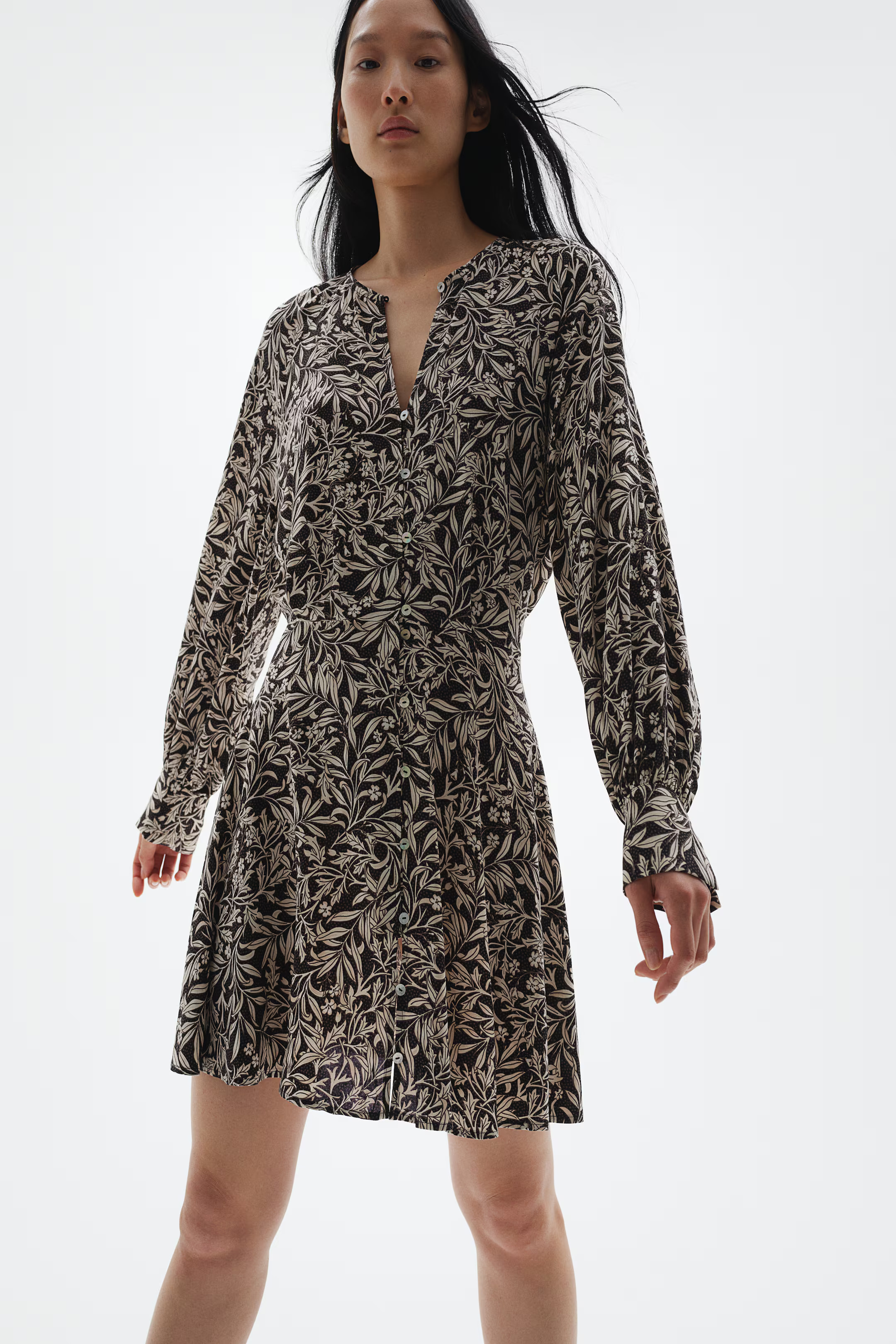 Long-Sleeved Dress - Black/white patterned - Ladies | H&M US | H&M (US + CA)