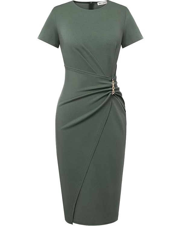 GRACE KARIN Work Dresses for Women 2026 Short Sleeve Sheath Business Midi Dress Wrap Bodycon Offi... | Amazon (US)
