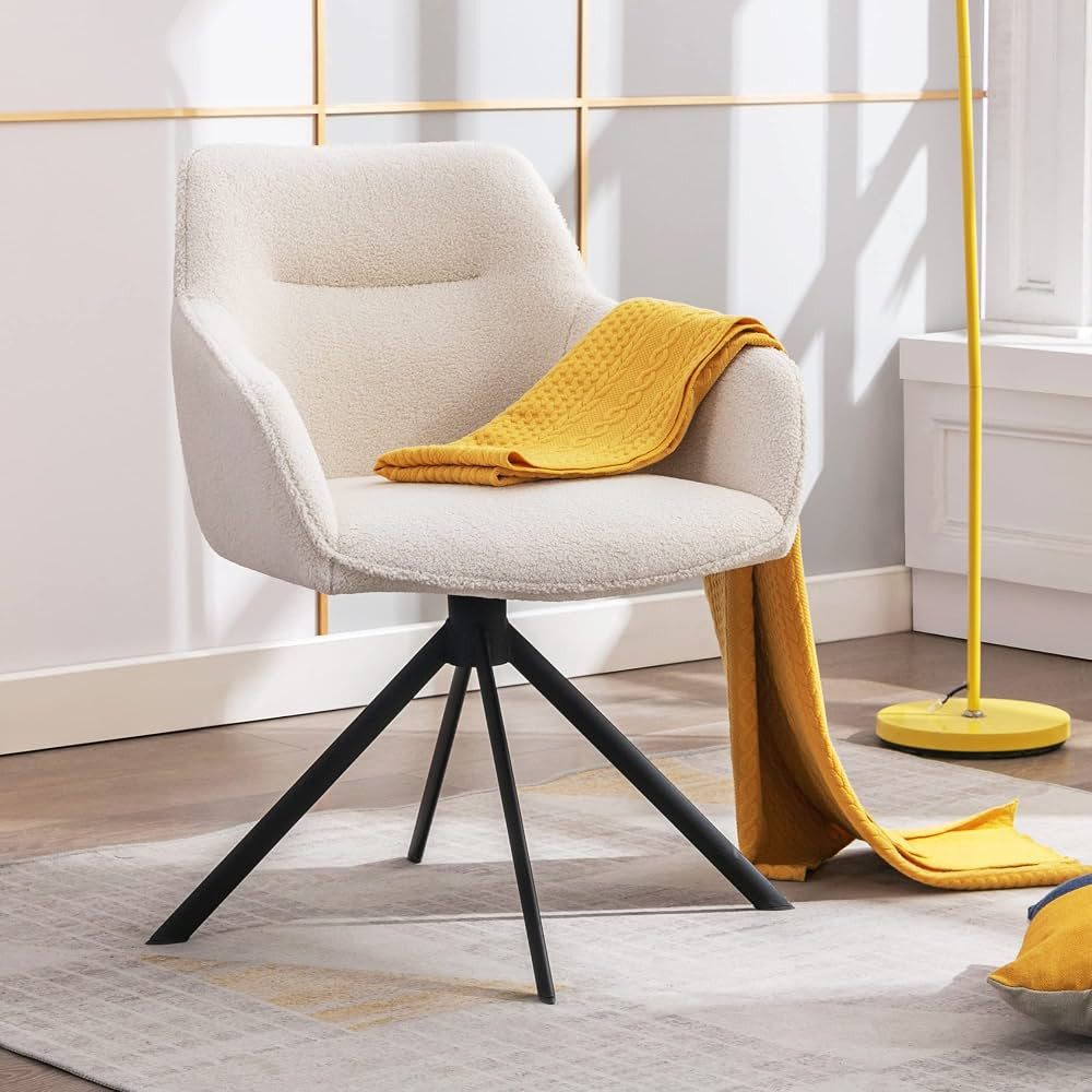JIRAIN Mid Century Modern Desk Chair No Wheels Set of 1, Boucle Fabric Swivel Dining Chair with M... | Amazon (US)