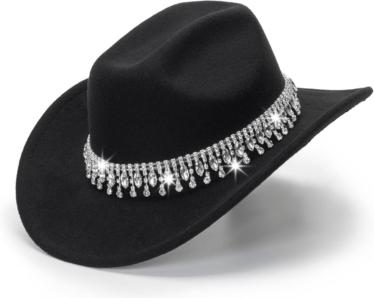 Glitter Silver Black Cowboy Hats for Women - Western Sparkly Rhinestone Cowgirl Hat for Ladies Si... | Amazon (US)