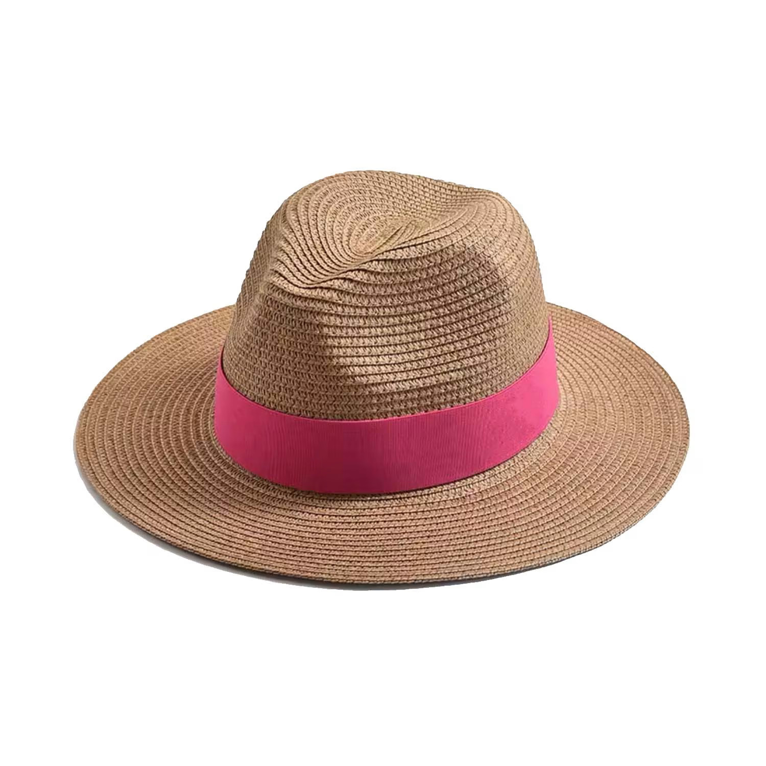 Pink Trim Wide Brim Straw Fedora Hat | Wolf & Badger