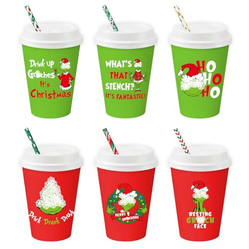 48 Pack Christmas Cups with Lids and Straws, 12 oz Holiday Disposable Coffee Paper Cups, Funny Christmas Party Supplies, Novelty Xmas Party Drinking Cups for Coffee Hot Chocolate Cocoa Beverages Tea | Amazon (US)