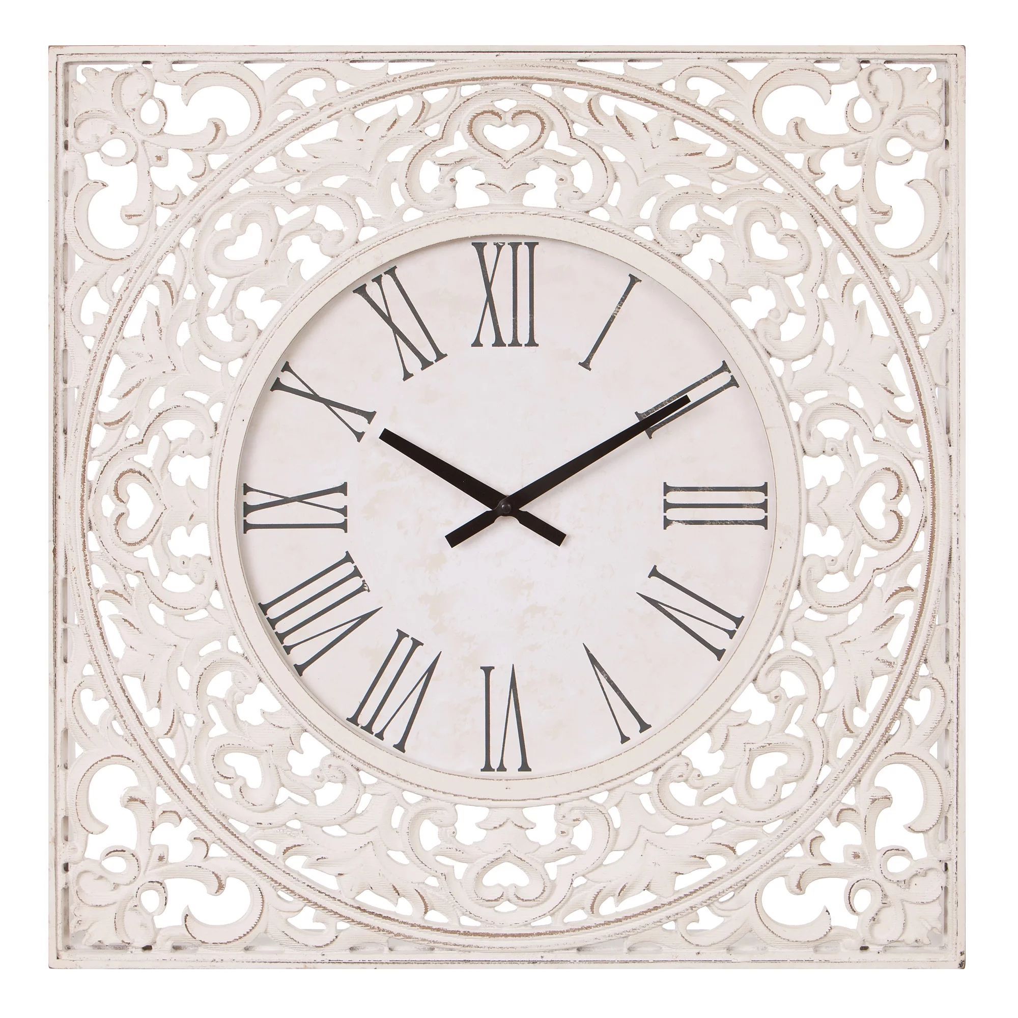 Patton Wall Decor Distressed White Ornate Wood Carved Wall Clock, 24" | Walmart (US)