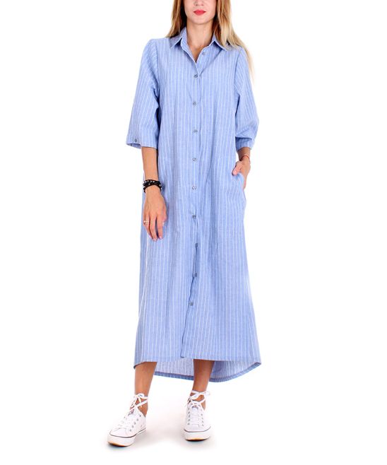 Andrea Crocetta Women's Casual Dresses Light - Blue Stripe Maxi Shirt Dress | Zulily