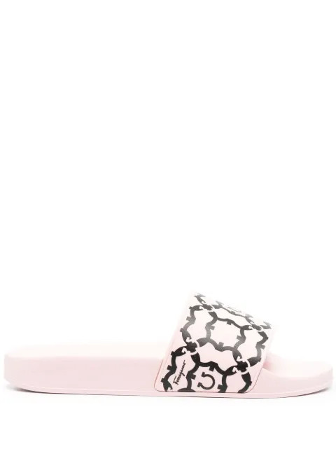 Salvatore Ferragamo Groovy Gancini-print Slides - Farfetch | Farfetch (CA)