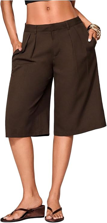 SHENHE Women's Bermuda Shorts Dressy Casual Wide Leg Low Rise Pleated Business Dress Shorts | Amazon (US)