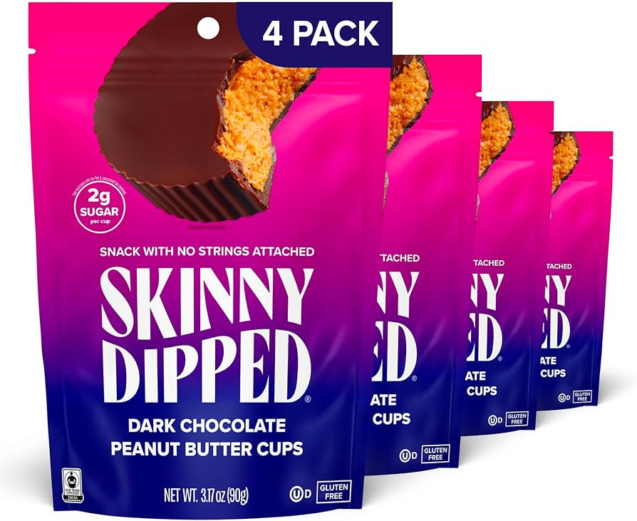 SkinnyDipped Dark Chocolate Peanut Butter Cups, 2g Sugar per Cup, Keto Friendly, Low Carb, Gluten... | Amazon (US)